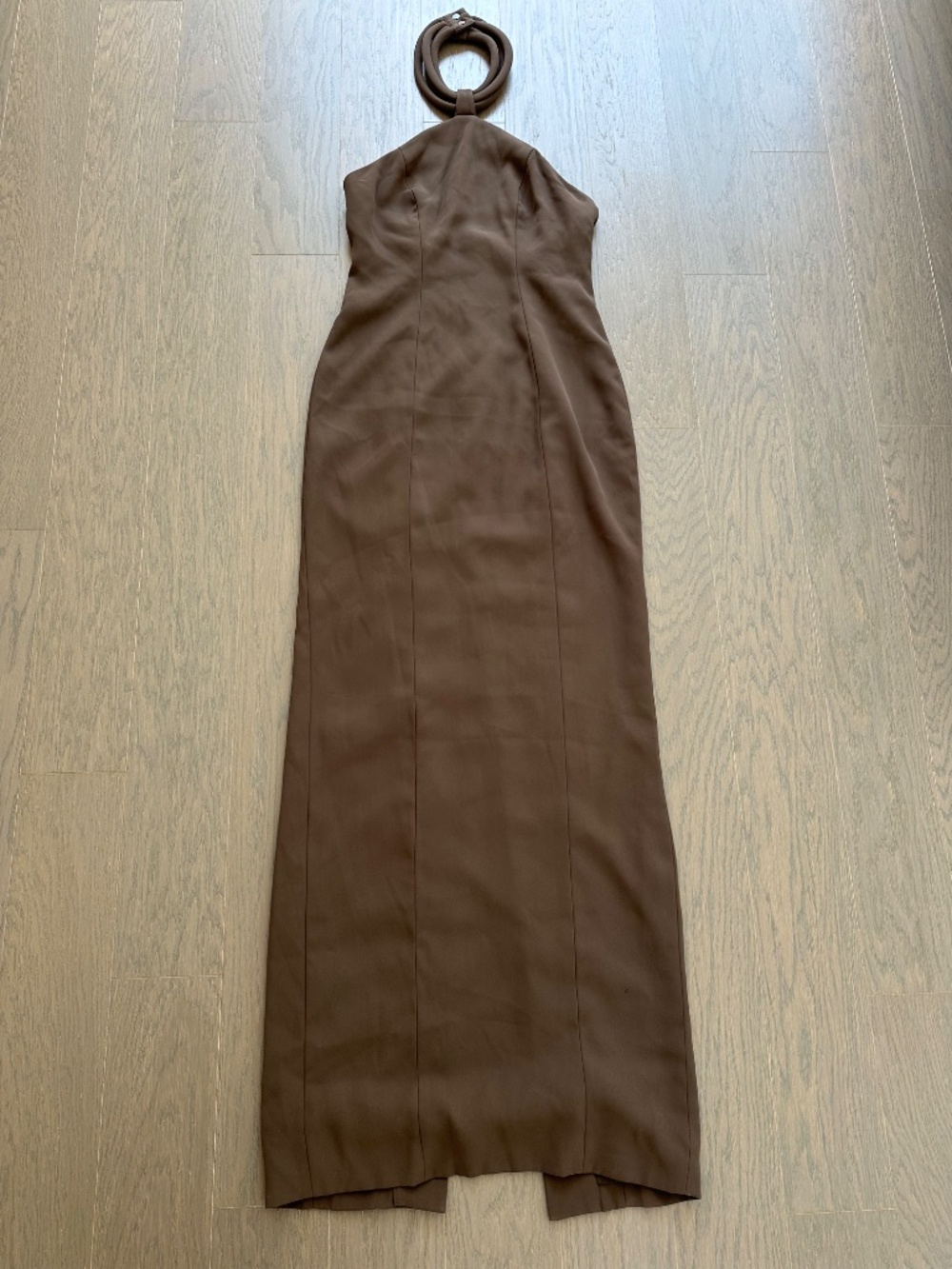 Ronny Kobo Lenox Gown Maxi Dress Brown Crepe Halter - Size Small - Picture 3 of 13